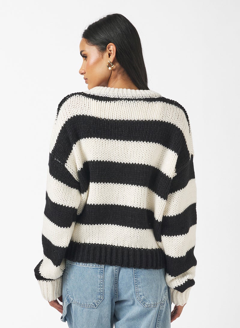 Ginger Monochrome Stripe Crew Neck Sweater - Image 2