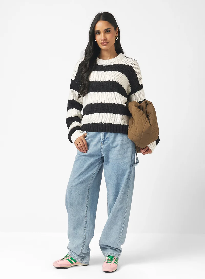 Ginger Monochrome Stripe Crew Neck Sweater