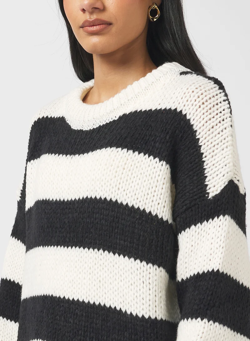 Ginger Monochrome Stripe Crew Neck Sweater