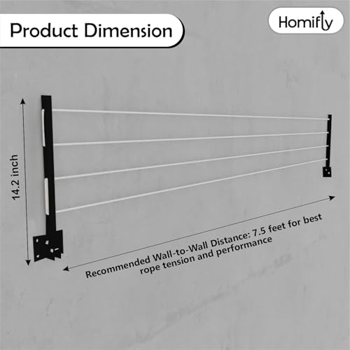 HOMIFLY Metal Foldable Wall Mount Cloth Drying Stand with 30 Feet Rope/Wall Hanging Clothes Dryer Rack for Balcony & Indoor Use/Space Saving Wall Mounted Laundry Hanger(Black) - Image 2