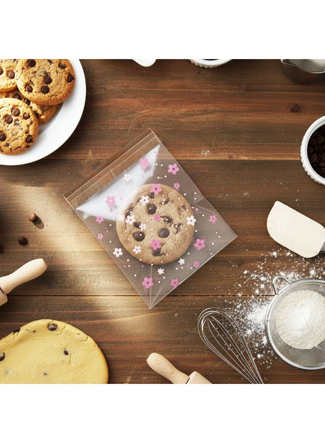 Ethic Solutions 100pcs of 14cm x 14cm Printed Transparent Resealable Cellophane Bags – Self-Sealing Cookie Gift Bags for Candy, Party Favors & Bakery Packaging - Image 1