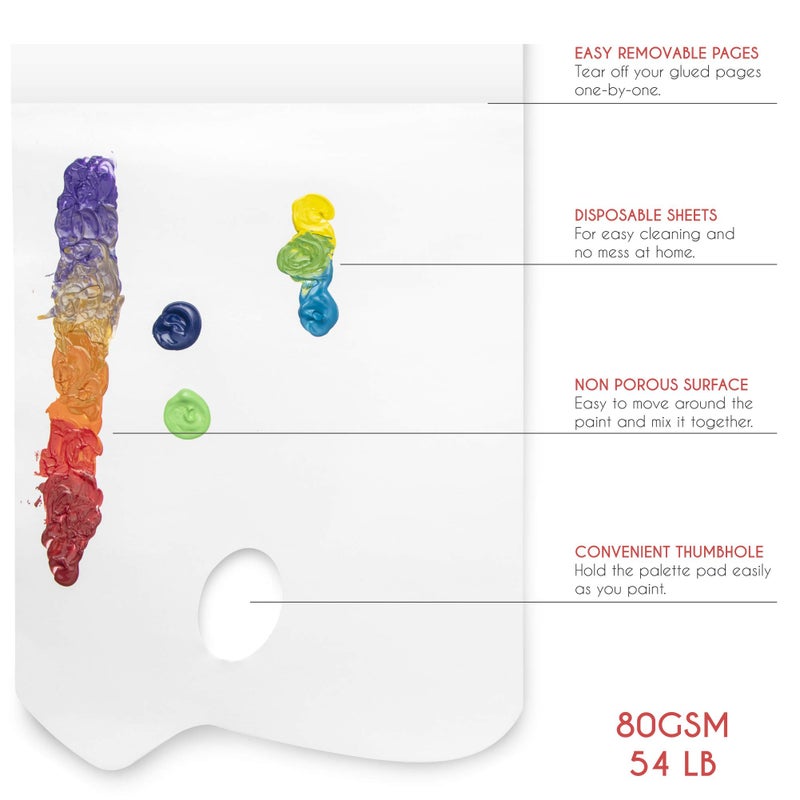 Zenacolor - Paper Palette Pad - 50 Removable and Disposable Sheets for Painters - 80gsm, 24lb - Paint Mixing Palette for All Paints (Oil, Acrylic, Watercolor,...) - Image 3