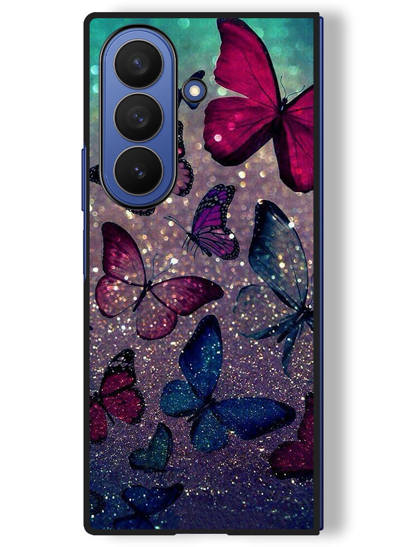 Theodor Case Compatible with Samsung Galaxy Z Fold 7 - 8 Inch Protection Shockproof Bumper Cover Glitters Butterflies - Image 1