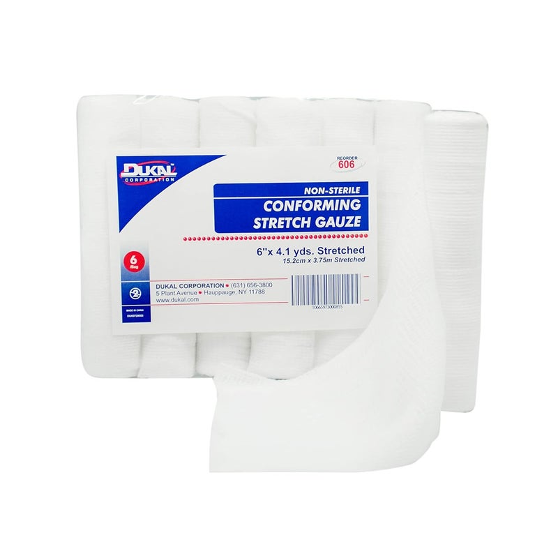 Dukal 606 Conforming Stretch Gauze, Non-Sterile, 6" Width x 4.1 yard Length, Pack of 48