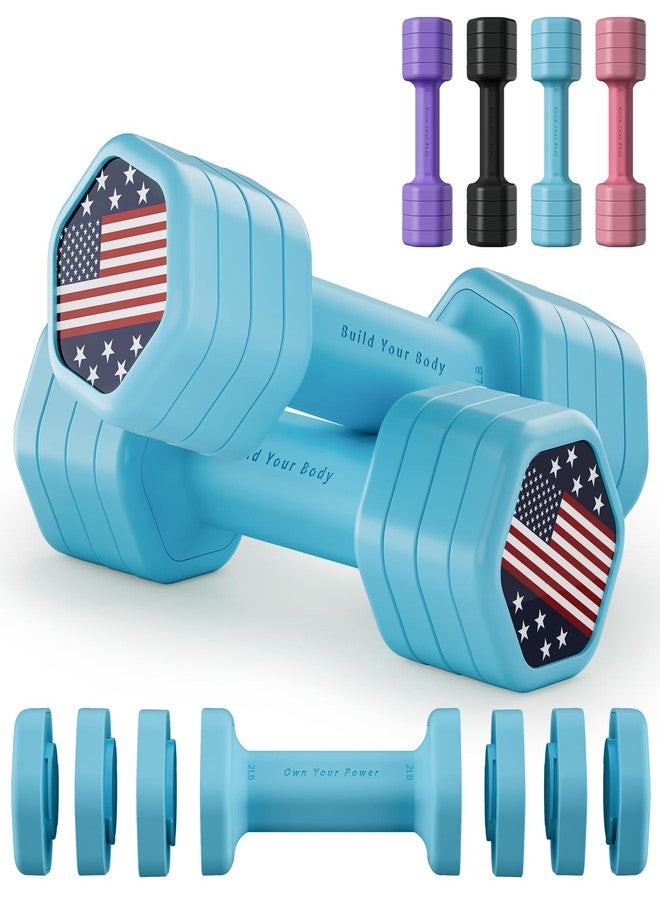 Zempox Adjustable Dumbbell Set of 2, Hand Weights for Women at Home, 5 lb Weights Dumbbells set of 2, Each 2lb 3lb 4lb 5lb with TPU Soft Rubber Handle for Home Gym Exercise Training, Blue - Image 1