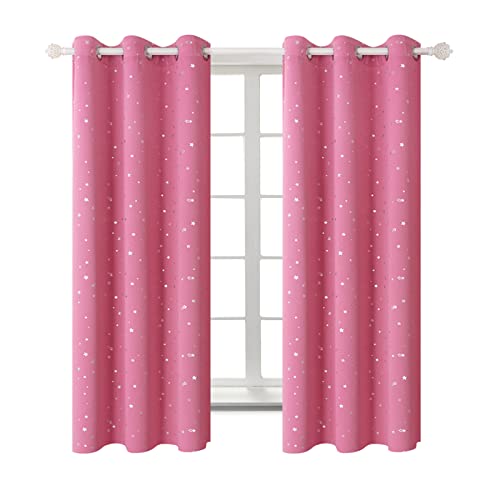 BGment Pink Blackout Curtains for Girls Bedroom, Sparkling Star Curtains Thermal Insulated Grommet Window Drapes for Dreamy Cute Princess Style Room Decor, Set of 2 Panels, 42 x 63 Inch - Image 1