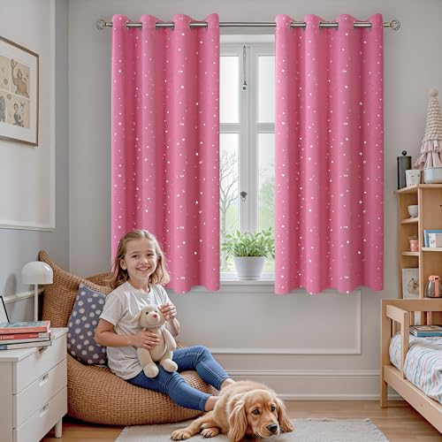 BGment Pink Blackout Curtains for Girls Bedroom, Sparkling Star Curtains Thermal Insulated Grommet Window Drapes for Dreamy Cute Princess Style Room Decor, Set of 2 Panels, 42 x 63 Inch - Image 2