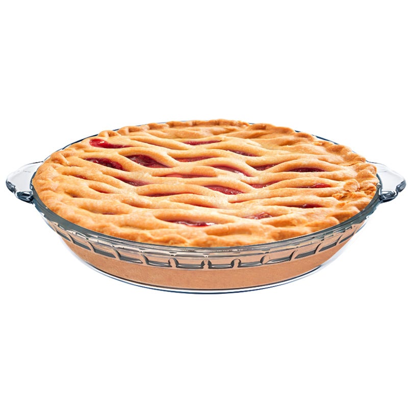 FEOOWV 1 Pack Round Glass Pie Pans for Baking Round Baking Dishes with Handles for Apple Pie Pumpkin Pie Salads(Clear 9in) - Image 1