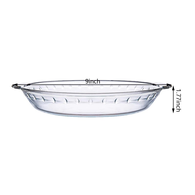 FEOOWV 1 Pack Round Glass Pie Pans for Baking Round Baking Dishes with Handles for Apple Pie Pumpkin Pie Salads(Clear 9in) - Image 2