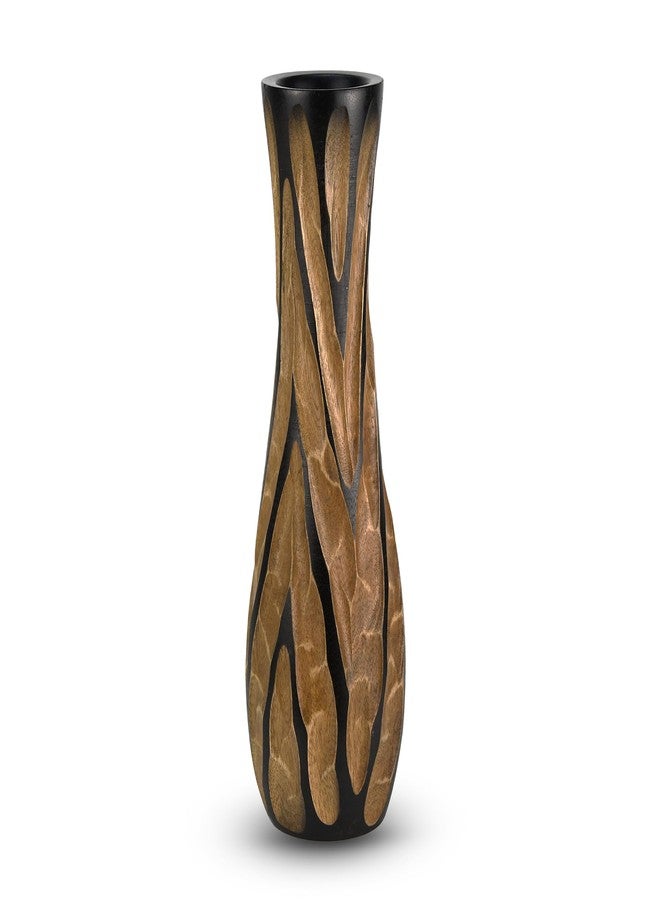 AeraVida Beautifully Hand Carved Etched Dark Brown Mango Tree Wood Vase | 14 inch | Classic Flower Vase - Image 2