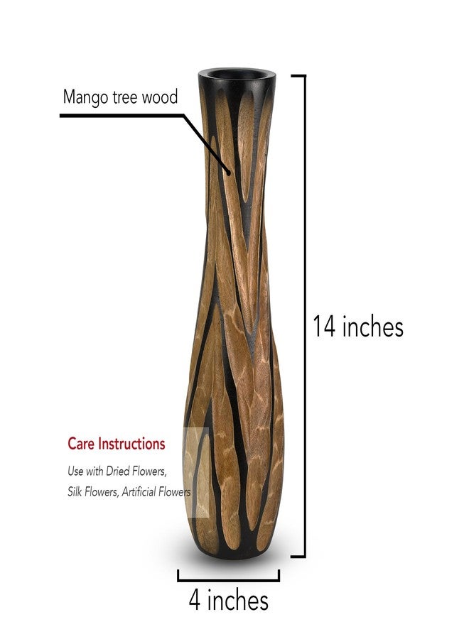 AeraVida Beautifully Hand Carved Etched Dark Brown Mango Tree Wood Vase | 14 inch | Classic Flower Vase - Image 5