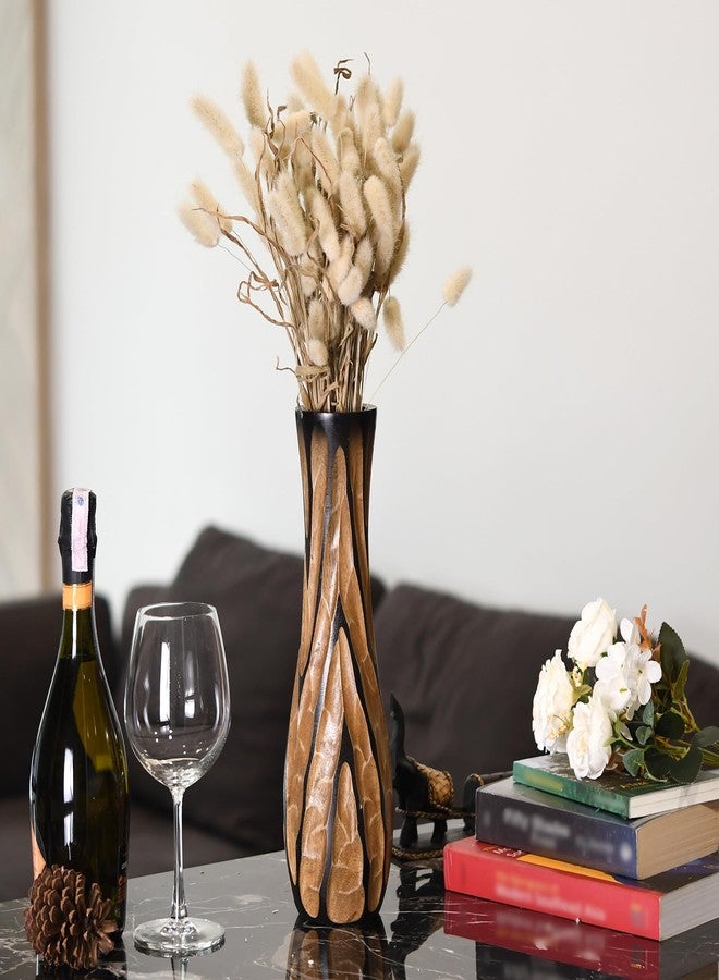 AeraVida Beautifully Hand Carved Etched Dark Brown Mango Tree Wood Vase | 14 inch | Classic Flower Vase - Image 3