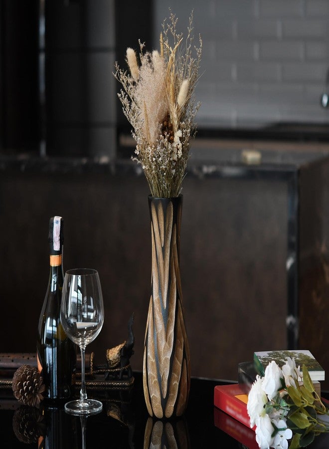 AeraVida Beautifully Hand Carved Etched Dark Brown Mango Tree Wood Vase | 14 inch | Classic Flower Vase - Image 4