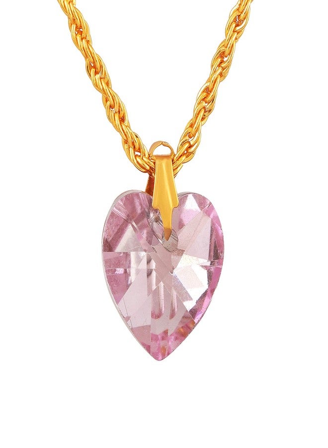 Morir Light Pink Heart-Shaped Design with Crystal Chain Pendant Necklace Valentine's Day Gift Romantic Love Jewellery for Girls and Women - Image 1