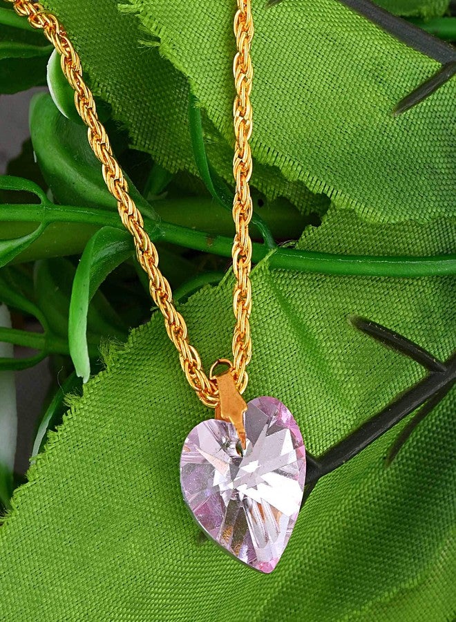 Morir Light Pink Heart-Shaped Design with Crystal Chain Pendant Necklace Valentine's Day Gift Romantic Love Jewellery for Girls and Women - Image 3