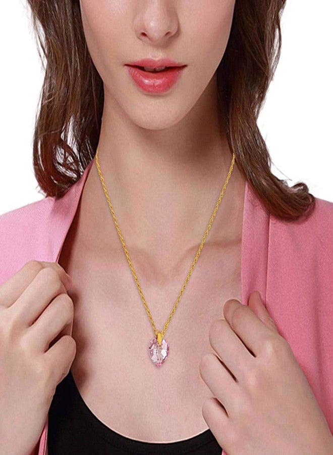Morir Light Pink Heart-Shaped Design with Crystal Chain Pendant Necklace Valentine's Day Gift Romantic Love Jewellery for Girls and Women - Image 2