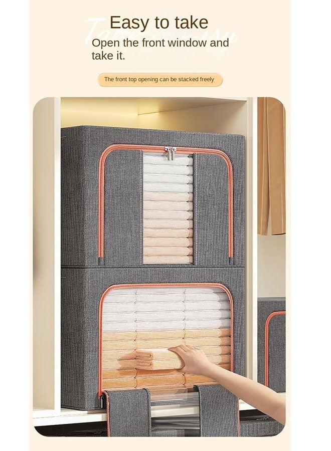 Bukela Double-Window Design Clothing Storage Box, Large Folding Wardrobe Organizer with Cotton-Linen Fabric and Steel Frame for Clothes, Bedding, and More - Image 4