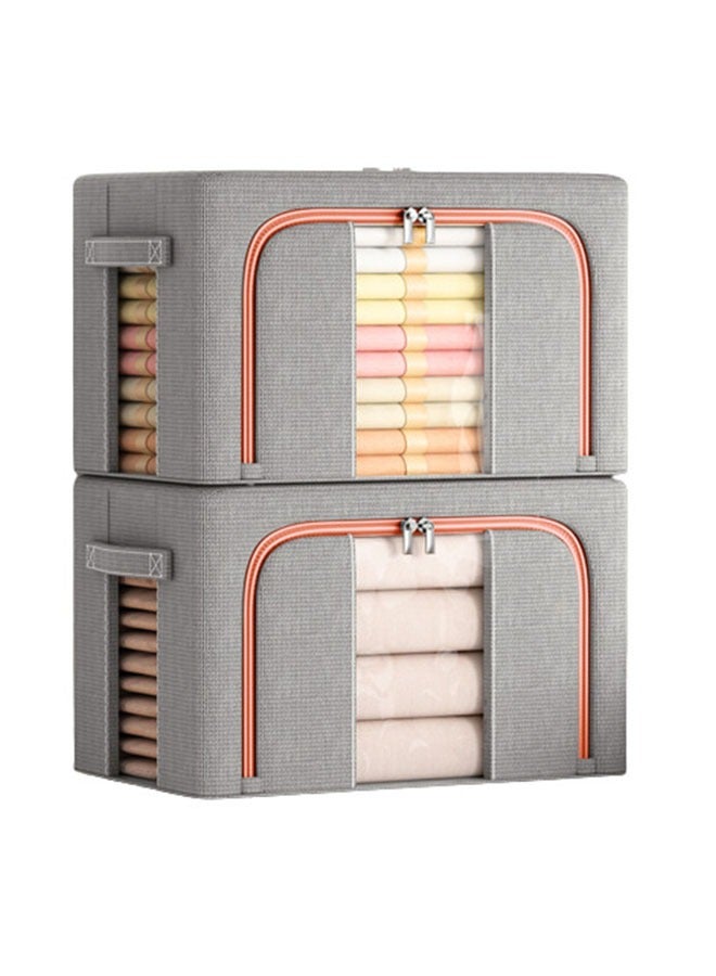 Bukela Double-Window Design Clothing Storage Box, Large Folding Wardrobe Organizer with Cotton-Linen Fabric and Steel Frame for Clothes, Bedding, and More - Image 2