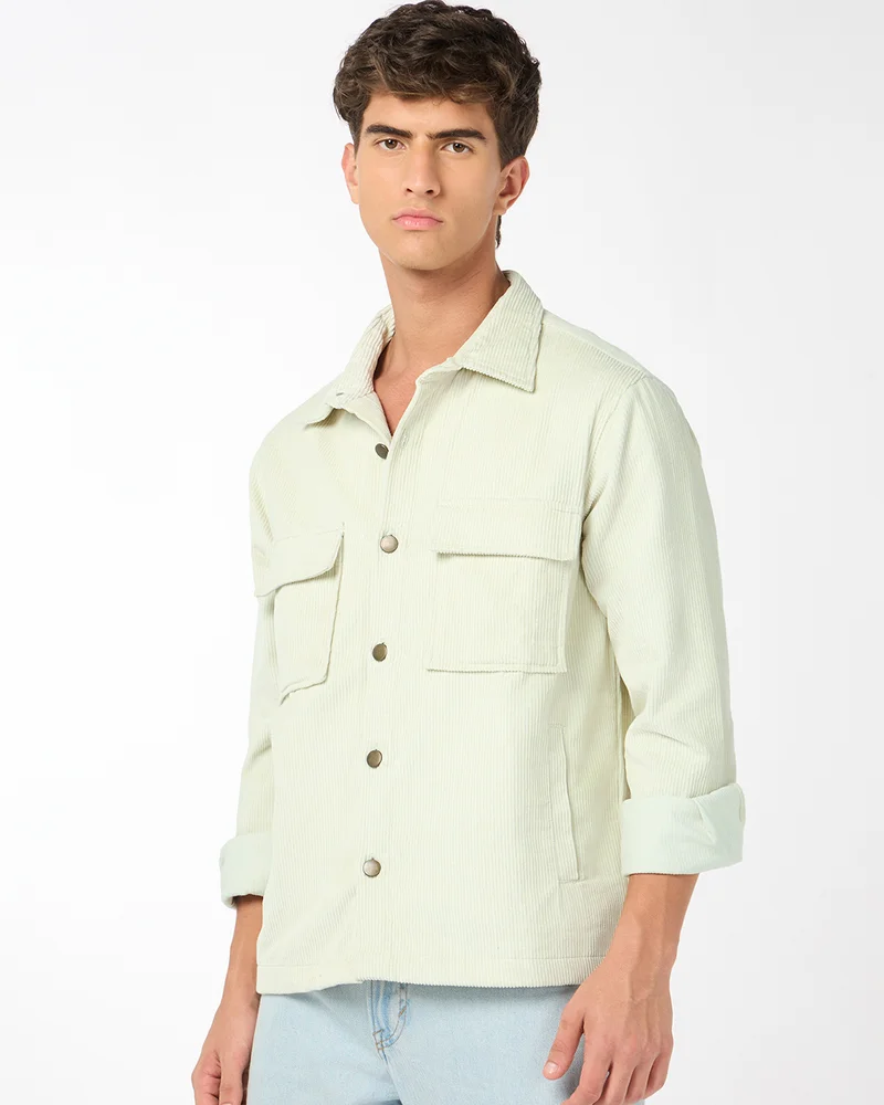 bewakoof Men's Green Corduroy Jacket