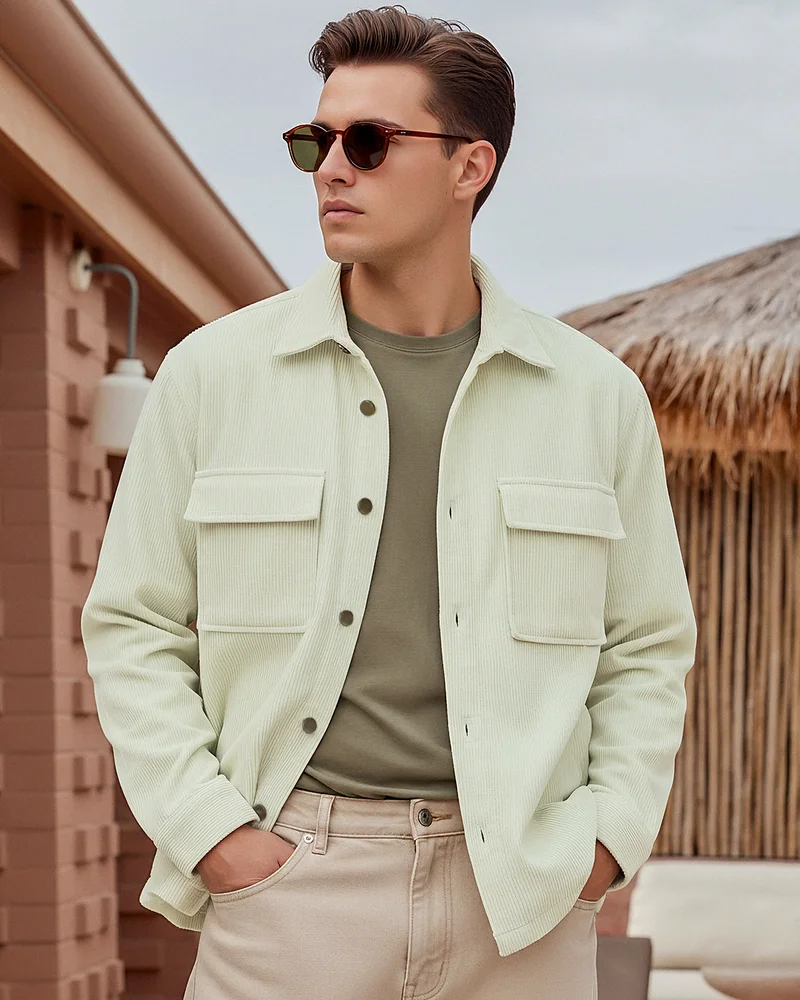 bewakoof Men's Green Corduroy Jacket