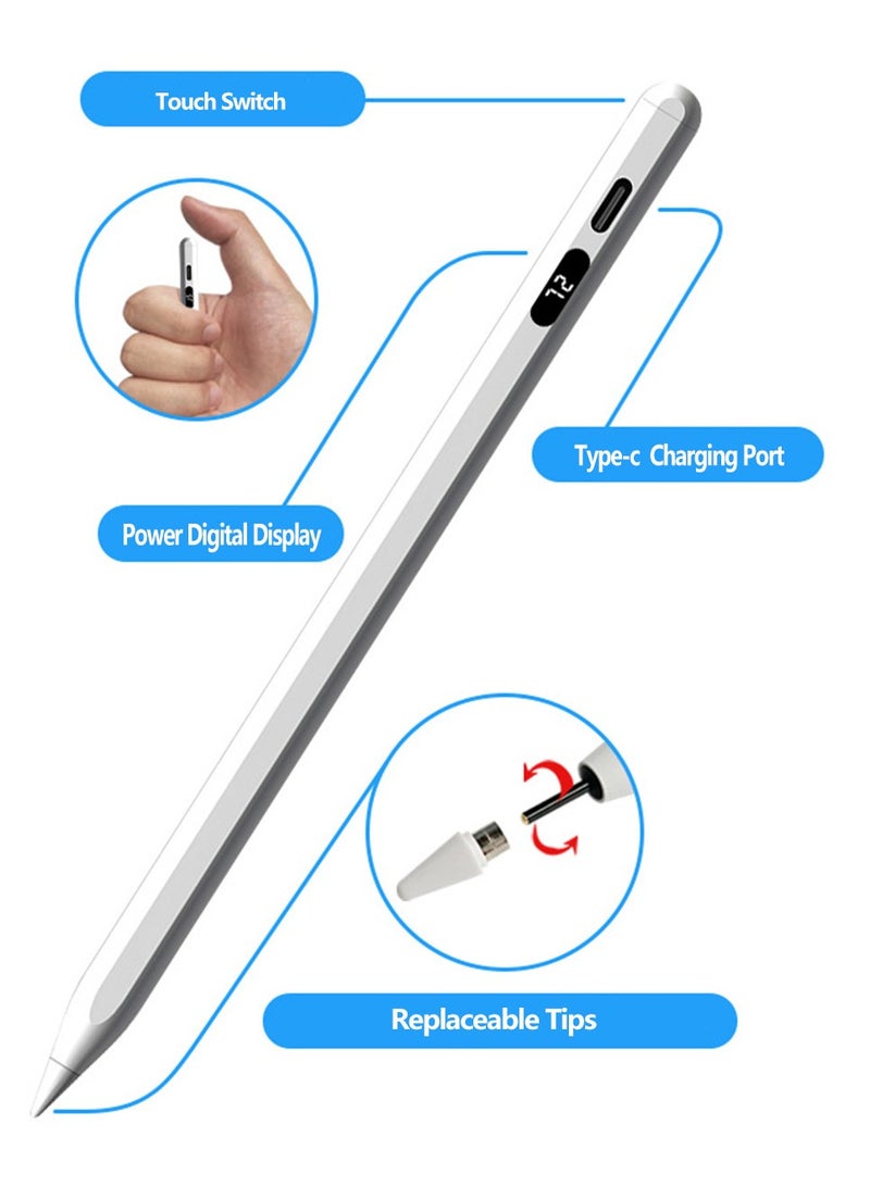 2018-2024 باد لمس القلم ، مع الملحقات المغناطيسية ، USB - C شحن سريع ، إمالة حساسية النخيل قمع ، أدى عرض الطاقة ، متوافق مع أبل آي باد برو 11 / 12.9  / M4 ، آي باد الهواء 3 / 4 / 5 / م 2 ، آي باد 6-10 ، آي باد ميني 5 / 6 أبيض - Image 5