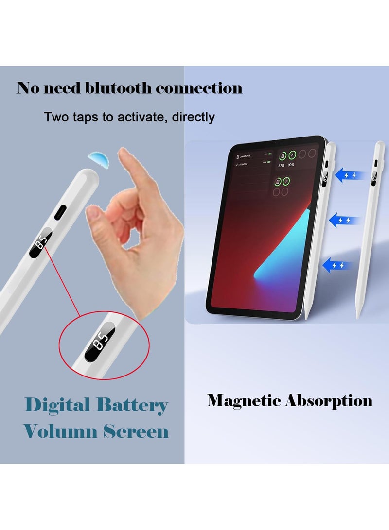 2018-2024 باد لمس القلم ، مع الملحقات المغناطيسية ، USB - C شحن سريع ، إمالة حساسية النخيل قمع ، أدى عرض الطاقة ، متوافق مع أبل آي باد برو 11 / 12.9  / M4 ، آي باد الهواء 3 / 4 / 5 / م 2 ، آي باد 6-10 ، آي باد ميني 5 / 6 أبيض - Image 4