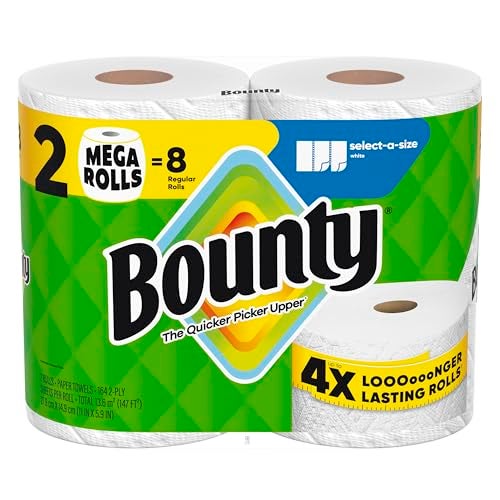 Bounty Select-A-Size Paper Towels, White, 2 Mega Rolls = 8 Regular Rolls - Image 1