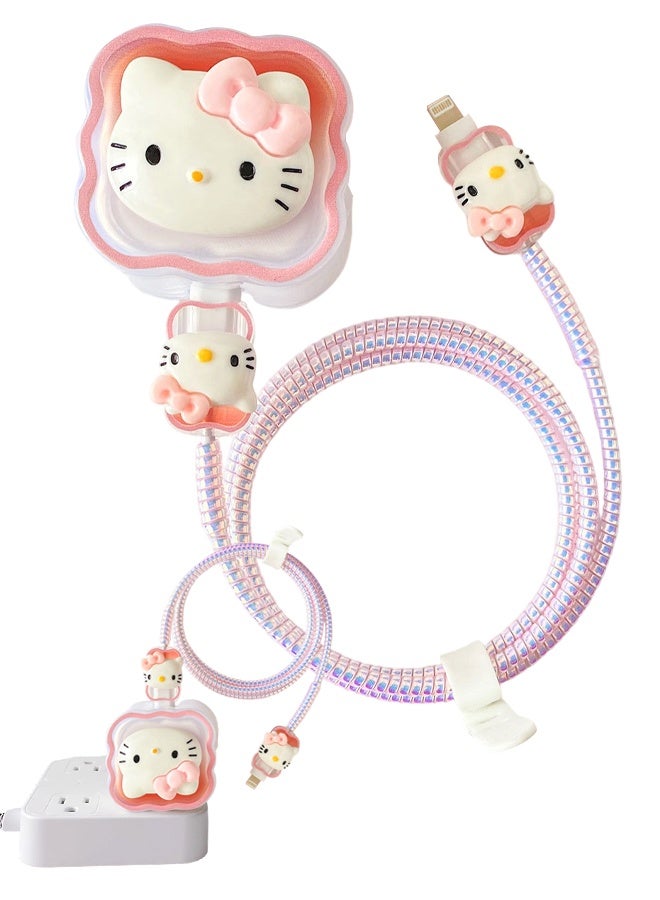 Hello Kitty Compatible with iPhone 20W USB-C Charger Cover Cute 3D Design Clear Soft Charger Protector Kawaii Cable Saver for iPhone 11 12 13 14 15 Pro Max Fast Power Adapter - Image 1