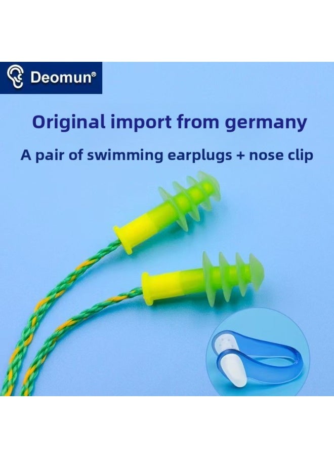 Generic German Imported Swimming Earplugs Waterproof Professional Nose Clip For Men And Women Adults And Children With Cord With Rope-Color:Children's Model [with Nose Clip]: Imported From Germany  - Image 1