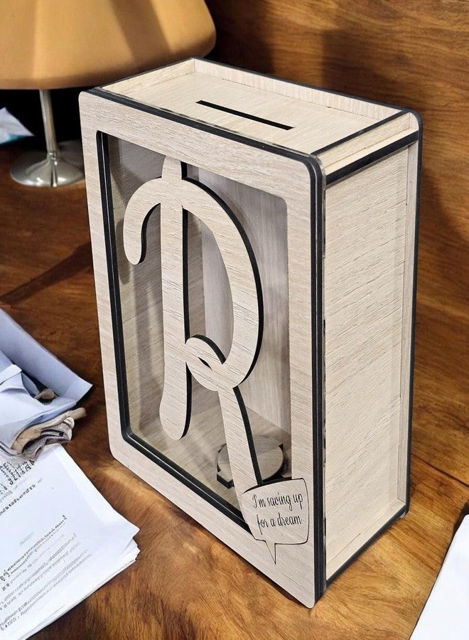 LACUM® Letter Piggy Bank - Custom Wooden Money Bank for Kids & Adults - Sunmica Coated Engineering Wood with Transparent Acrylic Front - Unique Gifts (Letter R) - Image 3