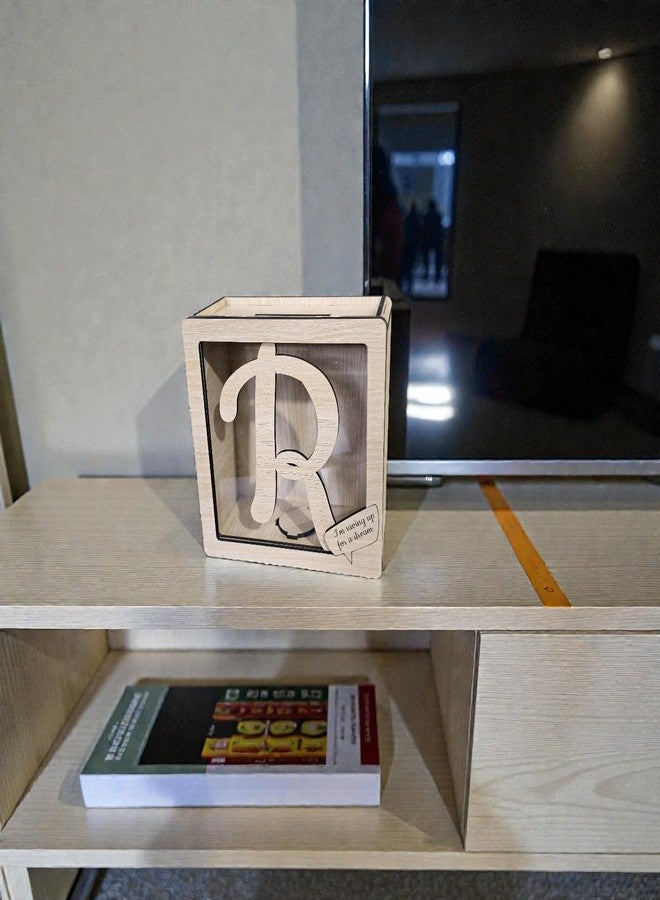 LACUM® Letter Piggy Bank - Custom Wooden Money Bank for Kids & Adults - Sunmica Coated Engineering Wood with Transparent Acrylic Front - Unique Gifts (Letter R) - Image 5
