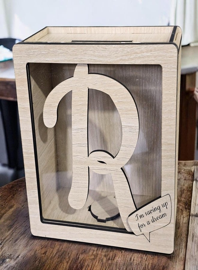 LACUM® Letter Piggy Bank - Custom Wooden Money Bank for Kids & Adults - Sunmica Coated Engineering Wood with Transparent Acrylic Front - Unique Gifts (Letter R) - Image 4