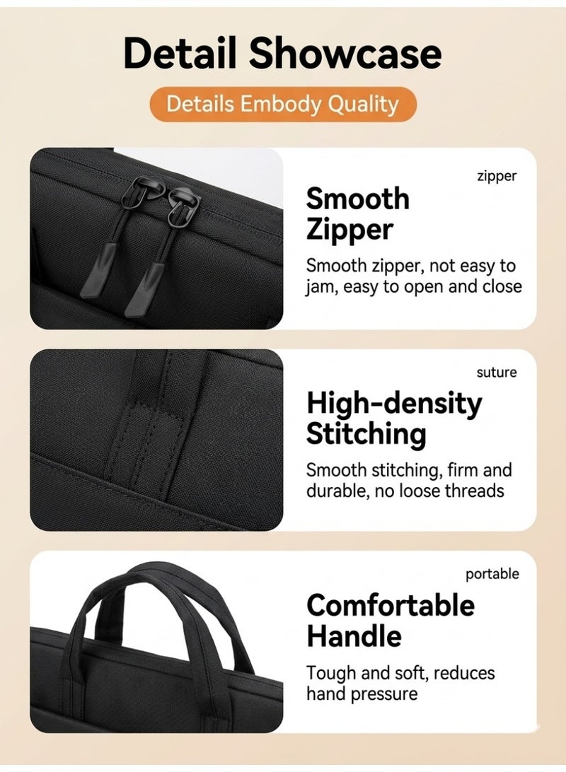 LAIAOCISI Laptop Bag for 15-16 Inch Laptops, Waterproof Canvas Notebook Case with Trolley Strap, Multi-Compartment Professional Business Briefcase for Men & Women - Black - Image 3