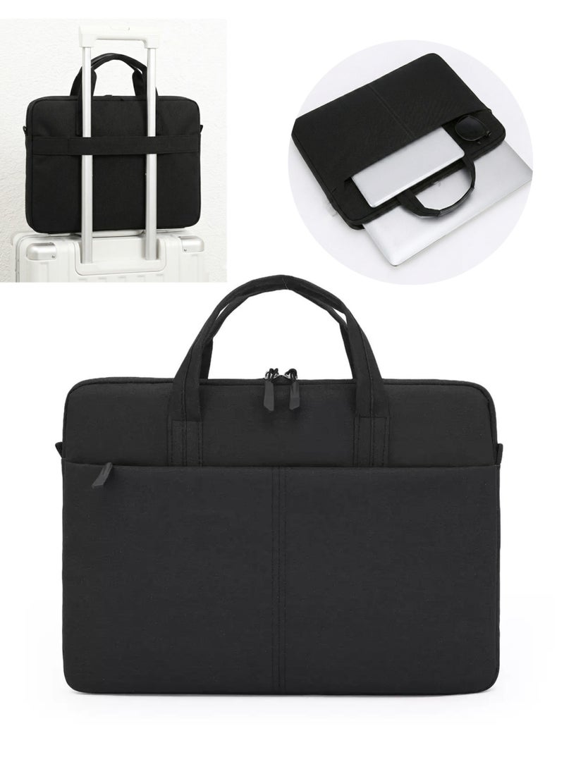 LAIAOCISI Laptop Bag for 15-16 Inch Laptops, Waterproof Canvas Notebook Case with Trolley Strap, Multi-Compartment Professional Business Briefcase for Men & Women - Black - Image 1