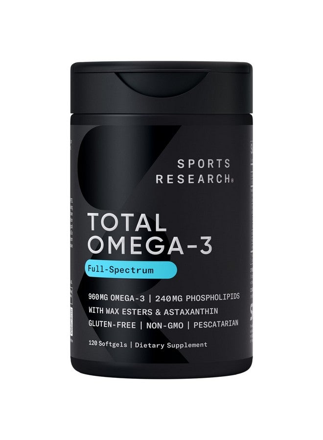 SPORTS RESEARCH Sports Research Total Omega-3 Fish Oil from Wild Sockeye Salmon, Alaska Pollock, Antarctic Krill, Astaxanthin + Phospholipids & Wax Esters for Absorption | 960mg of EPA & DHA - Fresh Lemon Scent (120 