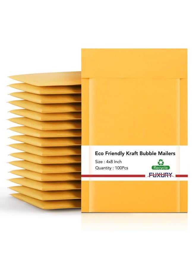 Fuxury Kraft Bubble Mailers 4x8 Inch 100 Pack,Strong Adhesion Padded Envelopes,Self Seal Bubble Envelopes, Waterproof Cushioned Padded Mailers Packaging for Small Business，Bulk #000 Yellow - Image 1