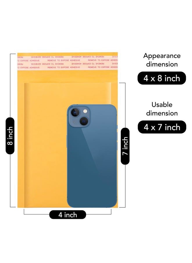Fuxury Kraft Bubble Mailers 4x8 Inch 100 Pack,Strong Adhesion Padded Envelopes,Self Seal Bubble Envelopes, Waterproof Cushioned Padded Mailers Packaging for Small Business，Bulk #000 Yellow - Image 2