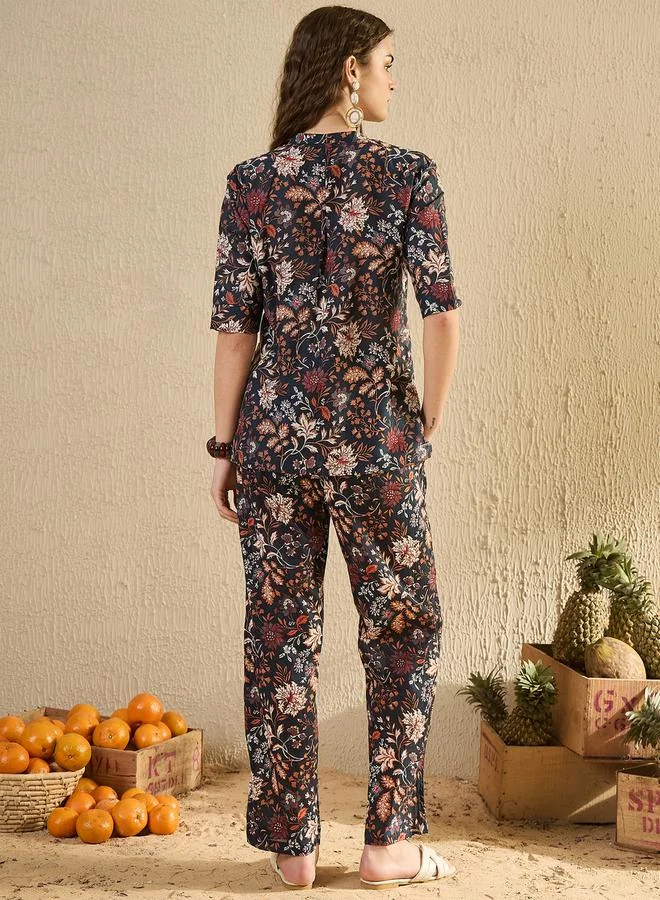 sanskrutihomes Cotton Printed V-Neck Top and Pyjama Set by Styli