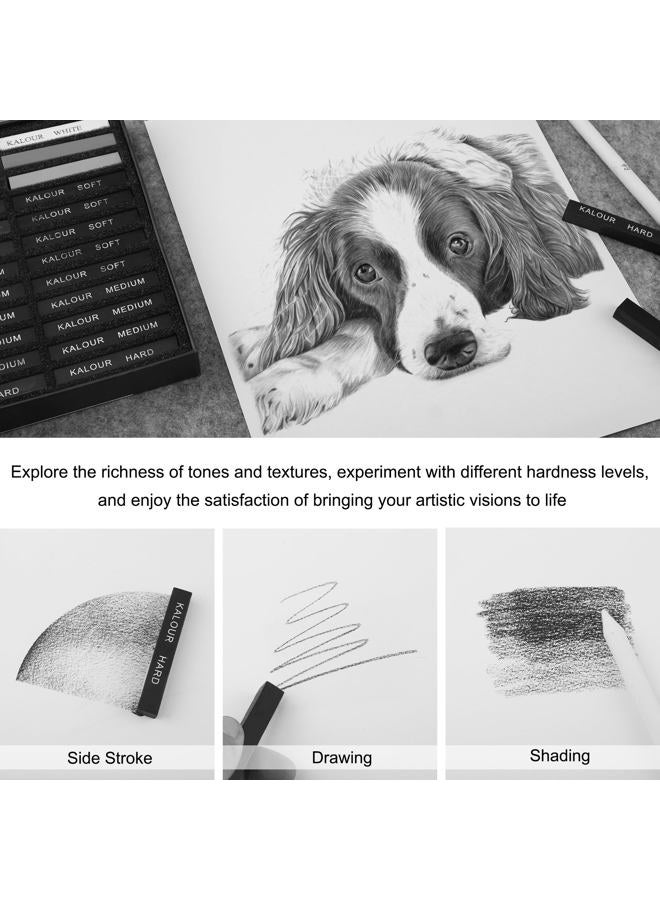 KALOUR 24 Pro Charcoal Drawing Set - Soft,Medium,Hard Charcoal and White Charcoal - Charcol Sticks for Drawing Sketching Shading - Art Supplies Gift for Artists Beginners Adults - Image 5