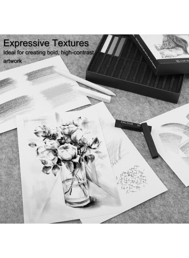 KALOUR 24 Pro Charcoal Drawing Set - Soft,Medium,Hard Charcoal and White Charcoal - Charcol Sticks for Drawing Sketching Shading - Art Supplies Gift for Artists Beginners Adults - Image 2