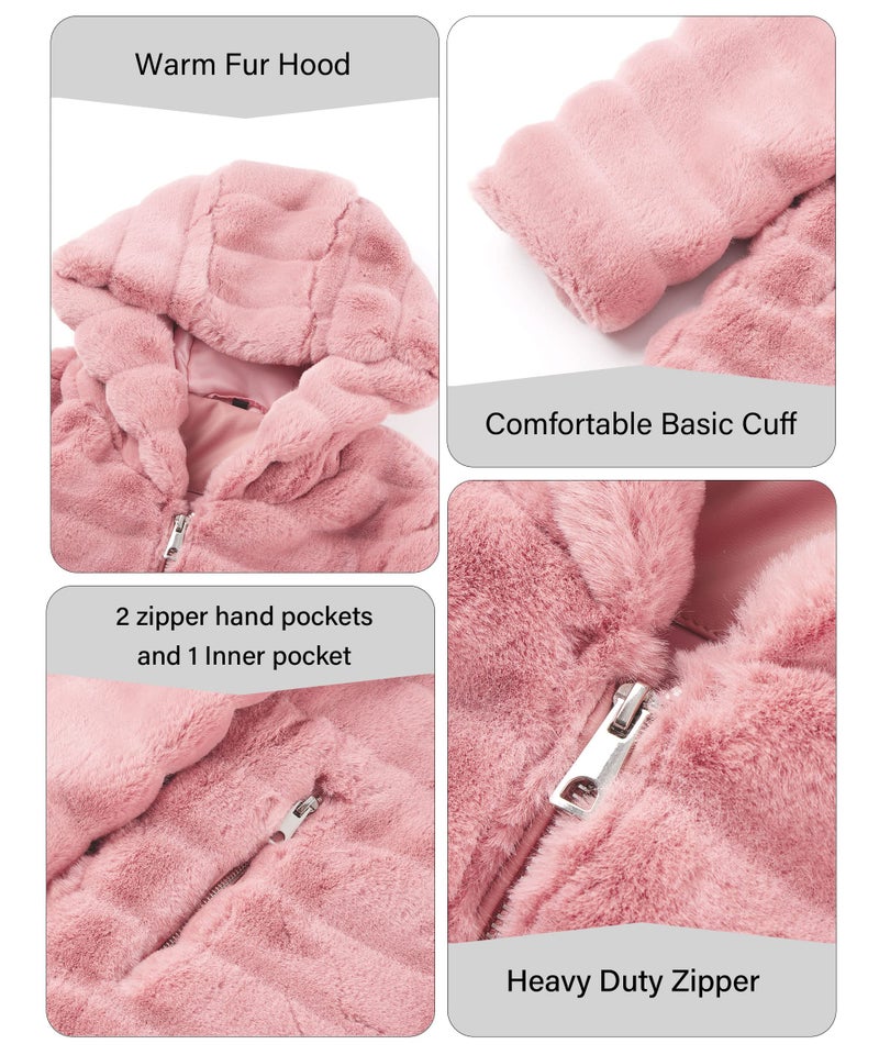 RISISSIDA Women Long Faux Fur Coat Fuzzy Jacket with Hood Fleece Winter Fall Thermal Shearling Warm Fluffy Furry Overcoat P Pink 120757A M - Image 5