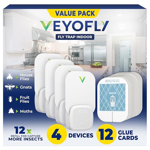 VEYOFLY Fly Trap Indoor, Fruit Fly Traps for Indoors, (4 Device + 12 Refills) Gnat Traps for House Indoor, Fly Catcher Indoor, Plug in Light Flying Insect Trap, Bug Light Killer, Fly Trap - Image 1