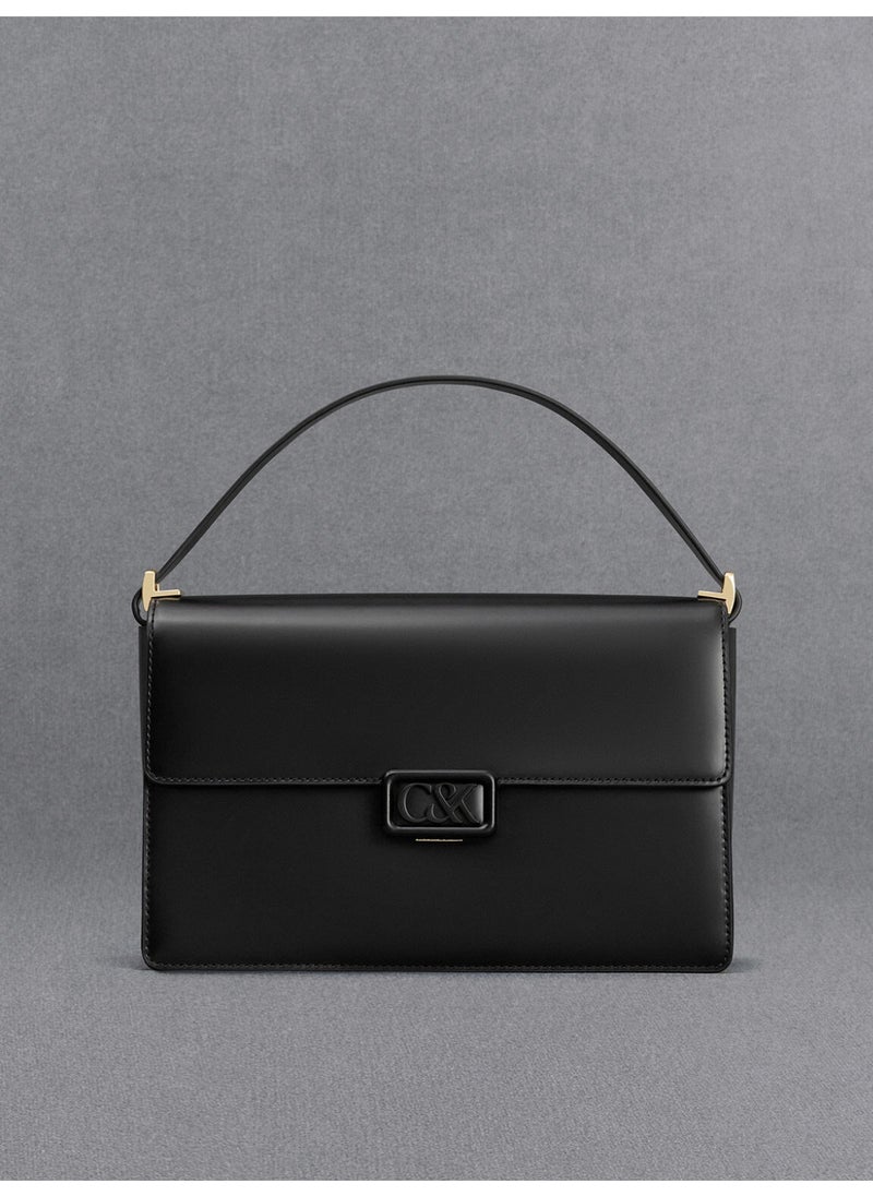 Charles & Keith CHARLES & KEITH Leather Shoulder Bag & Handle Bag & Crossbady Bag for Women - Black  - Image 1