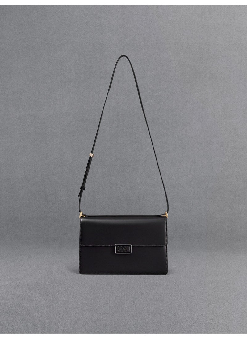 Charles & Keith CHARLES & KEITH Leather Shoulder Bag & Handle Bag & Crossbady Bag for Women - Black  - Image 3