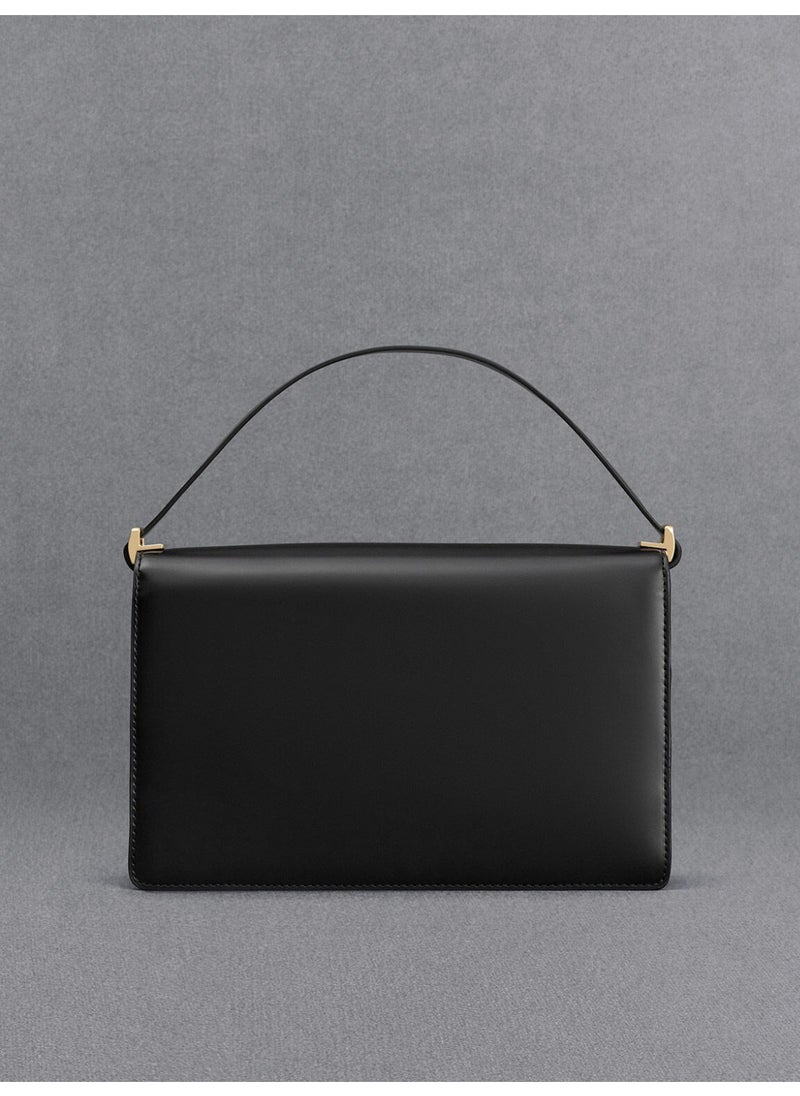 Charles & Keith CHARLES & KEITH Leather Shoulder Bag & Handle Bag & Crossbady Bag for Women - Black  - Image 4