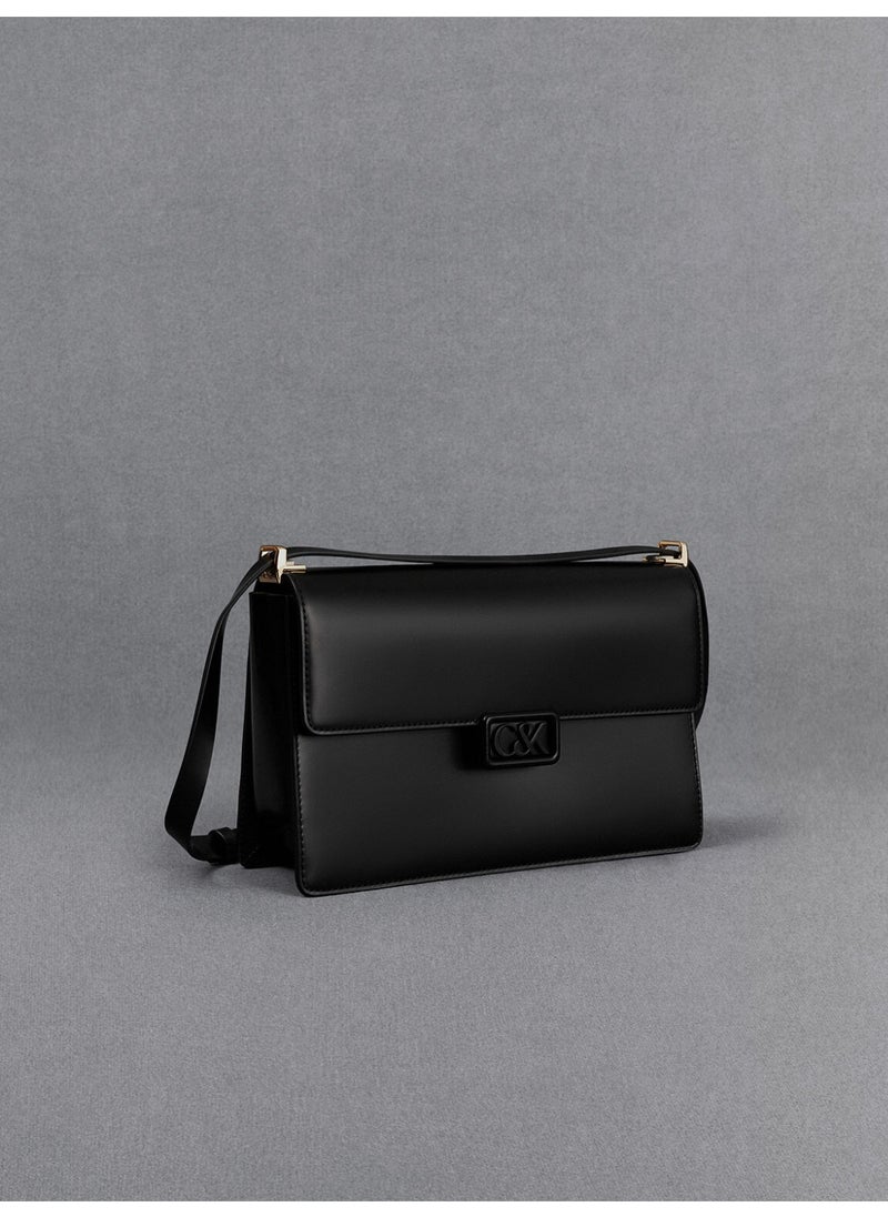 Charles & Keith CHARLES & KEITH Leather Shoulder Bag & Handle Bag & Crossbady Bag for Women - Black  - Image 5