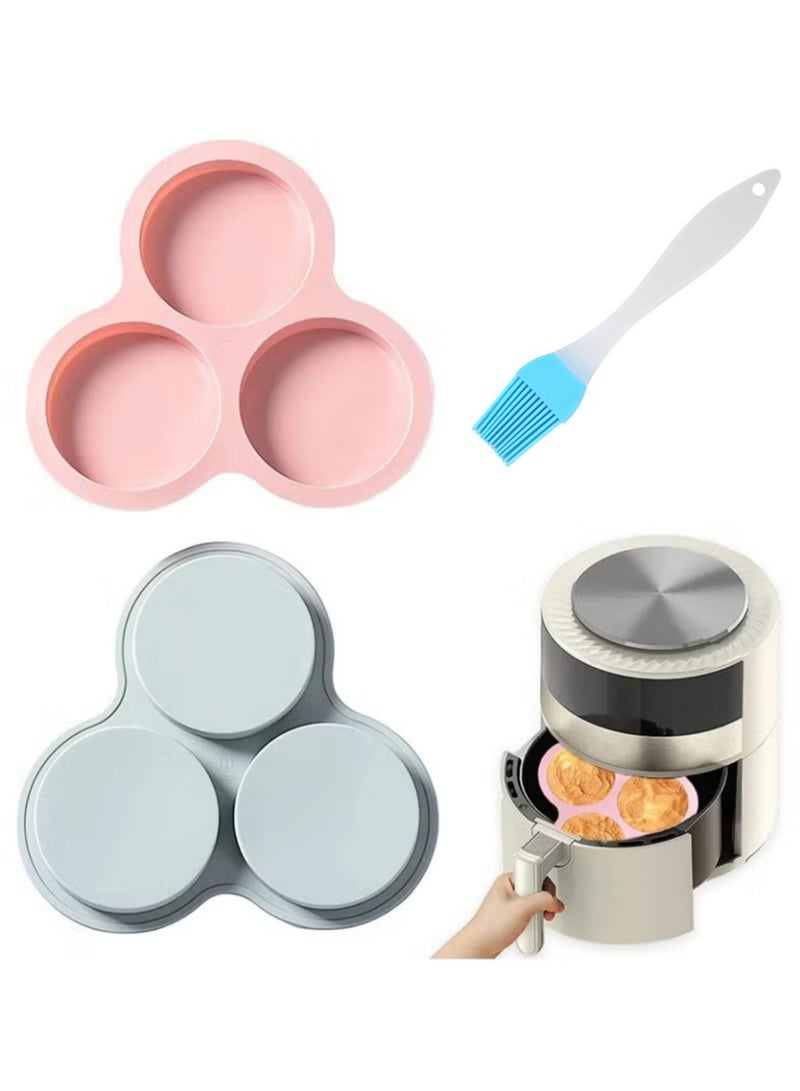 Mmmon 2Pcs Reusable Air Fryer Pan with Oil Brush, Non-Stick Air Fryer Egg Mold for Baking Hamburger Muffin Sandwiches - Image 1