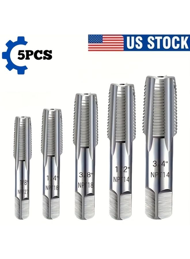 5Pcs Pipe Thread Tap Set Professional Thread Cutting Tools For Metal Alloy Bearing Wire Includes 1 1 2 3 8 1 4 1 8 And 3 4 Inch Durable Precision Thread Kit - Image 3