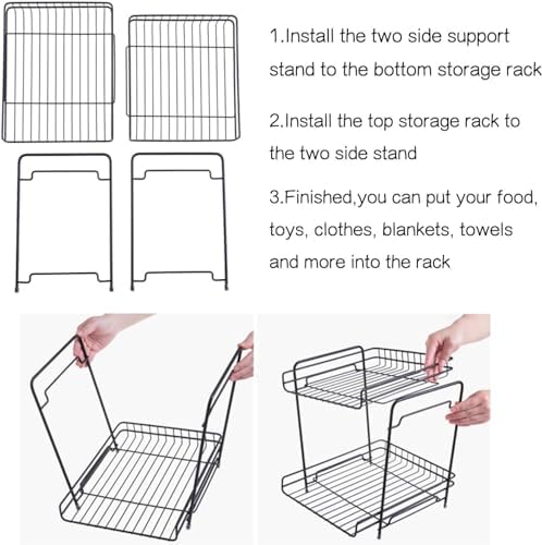 GLOCY 2 Tier MultiFunctional Countertop Cabinet OrganizerHomeKitchen Storage and Office DrawerUnder Sink Cabinet Basket Organizer Black - Image 4