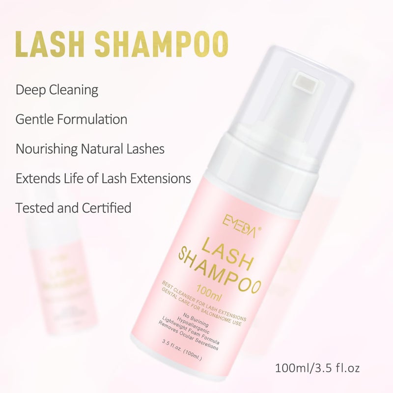 EMEDA Lash Shampoo Kit - 3.38 fl.oz / 100ml Gentle Foam Lash Cleanser, Oil-Free Cleaning for Wash Extension/Natural Eyelash Bath with Rinse Bottle Lash Brush - Image 2